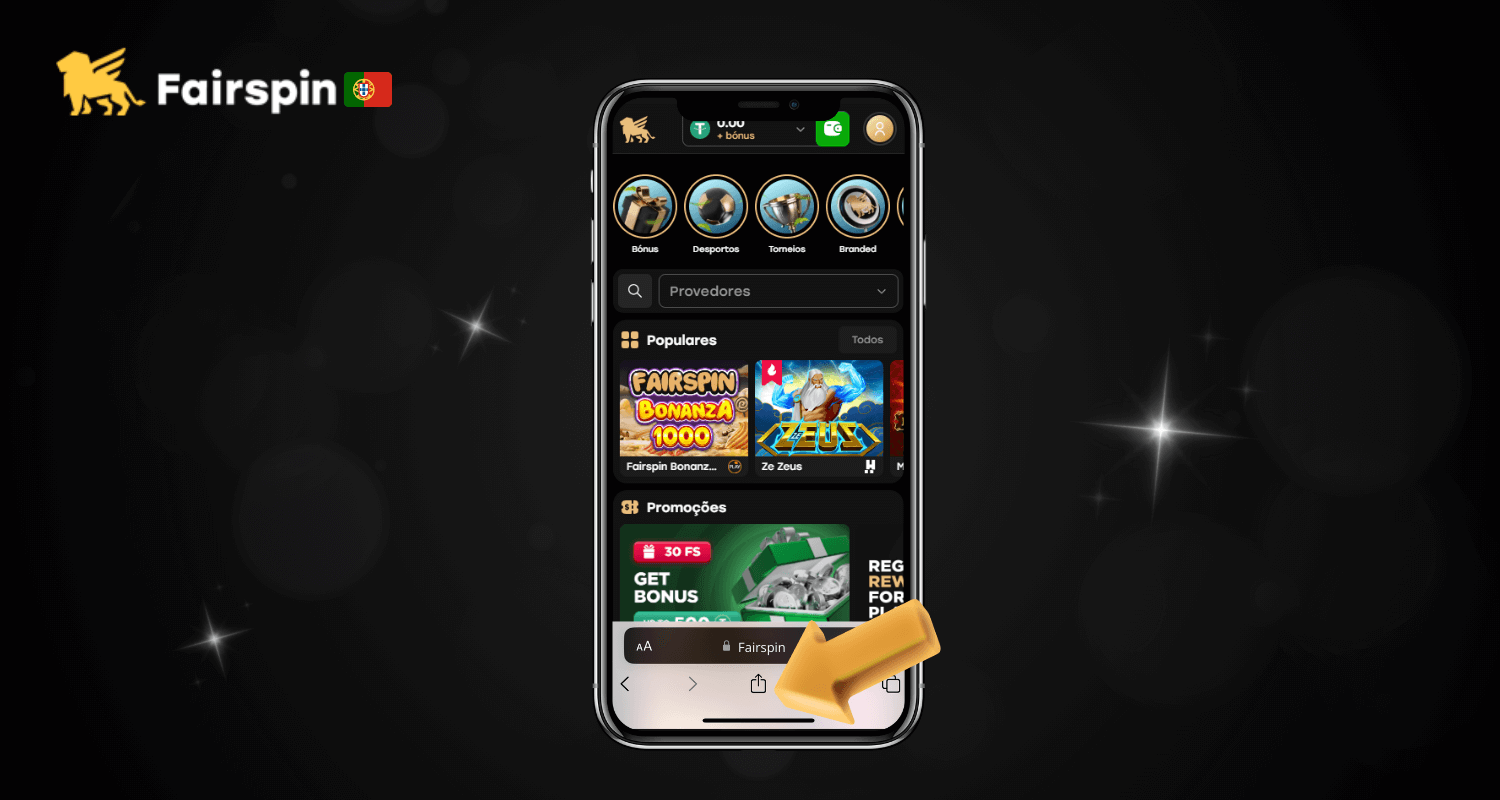 Acesse o Fairspin Casino Portugal no seu navegador Safari para instalar a versão web no iOS