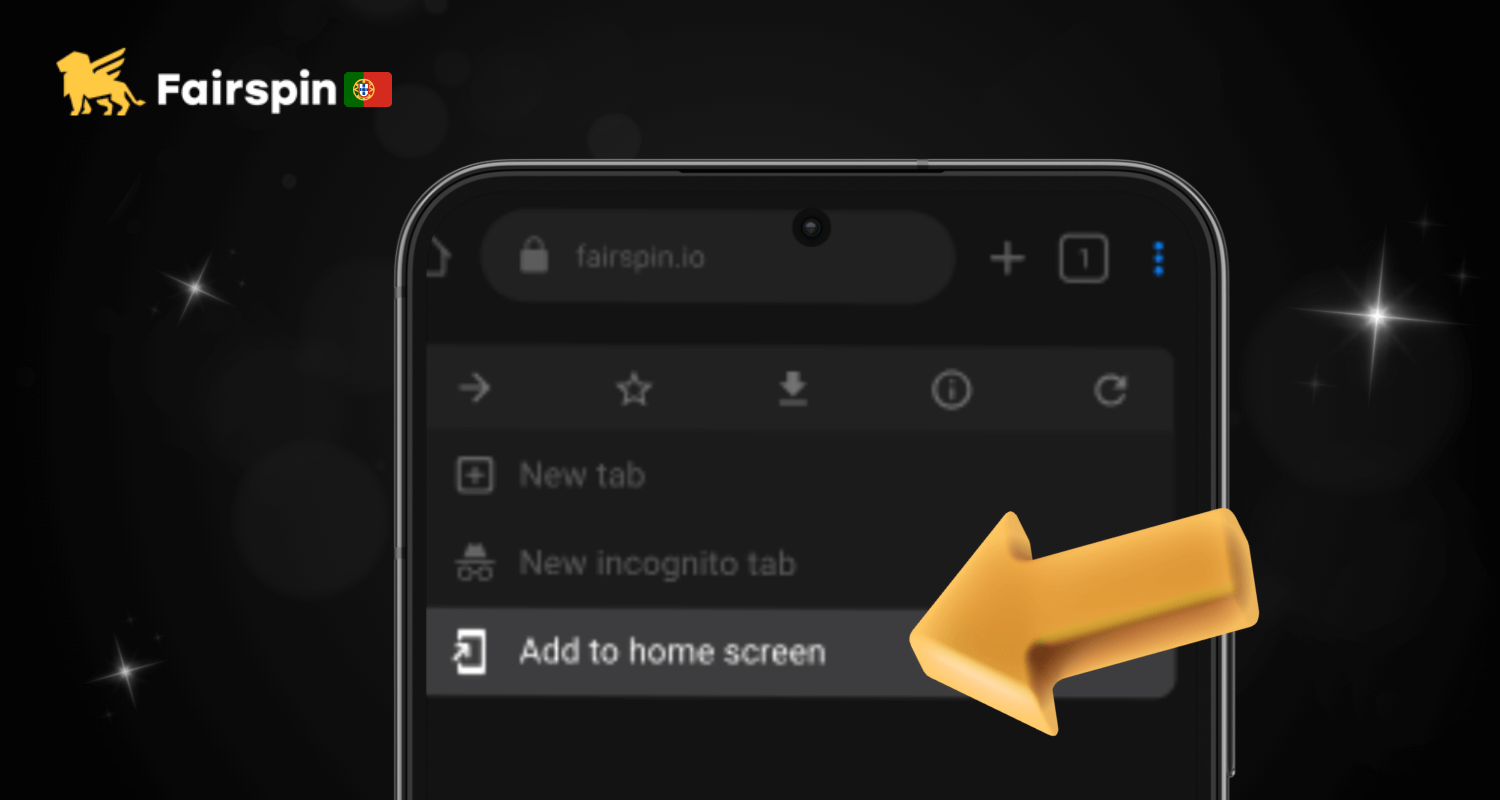 Toque na opção ‘Instalar app’ para iniciar automaticamente a instalação da Fairspin Portugal