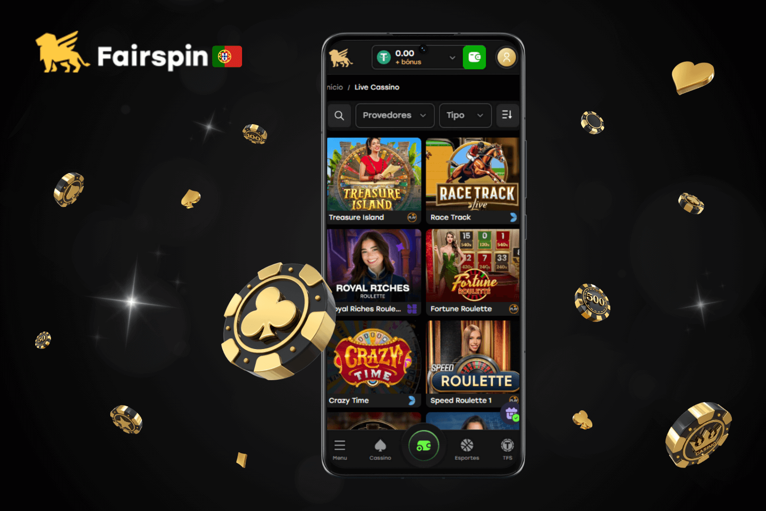 Desfrute de jogos de casino ao vivo no seu telemóvel com o Fairspin Portugal