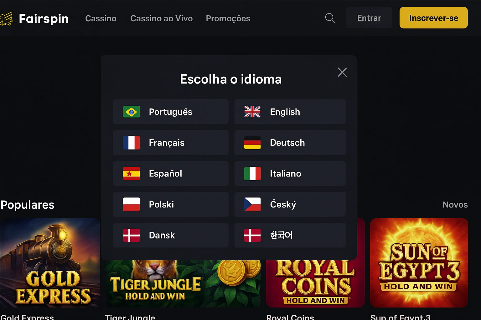 Opções de Idioma